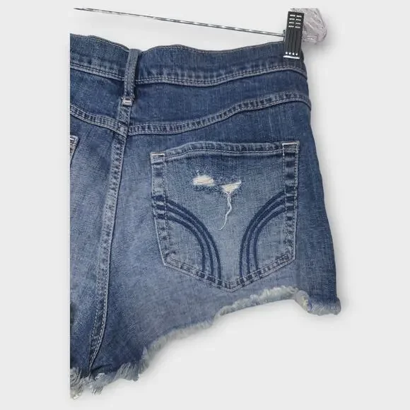 Womens Hollister Short-Short High Rise Raw Hem Blue Jean Shorts Size 11 W30 - Picture 5 of 5